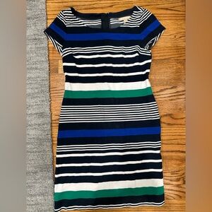 Banana Republic Navy and Green Striped Short Sleeve dress